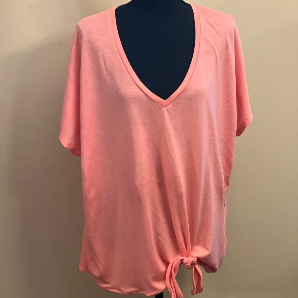 Express Peach Full Size V Neck,  Tie at the Hem,  Oversized Tee, Size XL